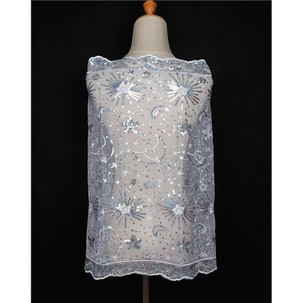 Boho Silver Star Lace Sheer Sequin‎ Embellished Wedding Bridal Shawl Wrap Scarf - Picture 5 of 5